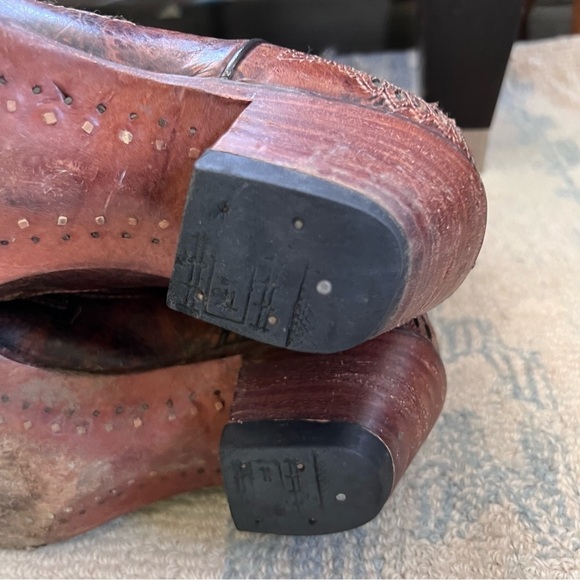 CORRAL Chestnut Turquoise Wing Fleur de Lis Snip Toe Cowgirl Boots Size 9.5 - Picture 11 of 13